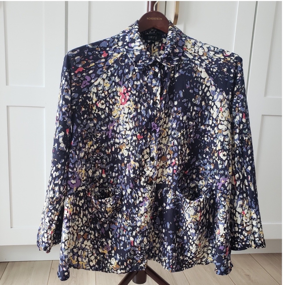 Comfy USA Tunic Shirt Womens XS Abstract Crinkle Button Up Casual